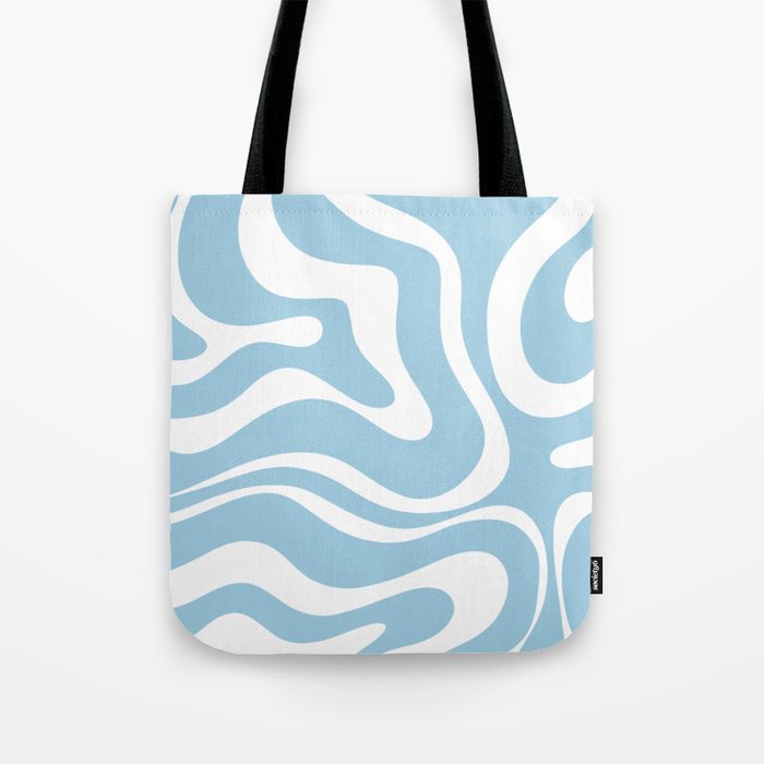 Retro Modern Liquid Swirl Abstract Pattern in Baby Blue and White Tote Bag