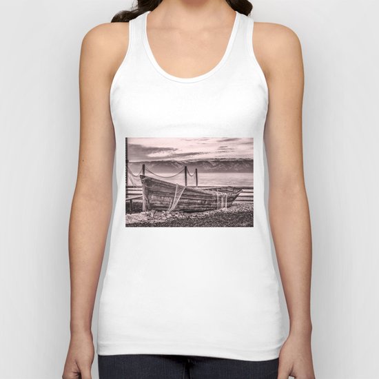 Old rusty boat with net (sepia) Unisex Tank Top