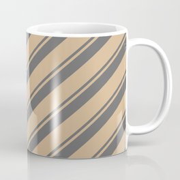 [ Thumbnail: Dim Gray & Tan Colored Lined Pattern Coffee Mug ]