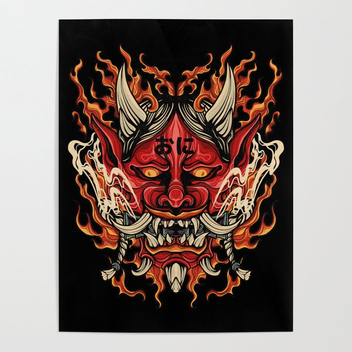Vintage Red Hannya Demon Tattoo, Japanese Red Oni Demon Tattoo, Gift For Hannya Demon Oni And Japanese Folklore Lovers Poster by Illustroni | Society6