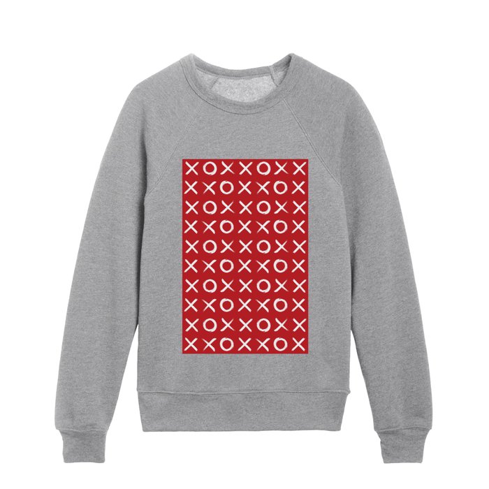 kisses and hugs // white on red Kids Crewneck