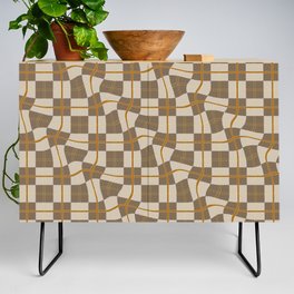 Warped Checkerboard Grid Illustration Earth Tone Color Credenza