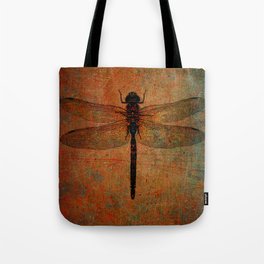 Dragonfly On Orange and Green Background Tote Bag