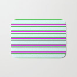[ Thumbnail: Light Cyan, Lime Green & Fuchsia Colored Lines Pattern Bath Mat ]