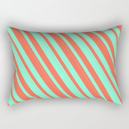 [ Thumbnail: Red & Aquamarine Colored Stripes Pattern Rectangular Pillow ]