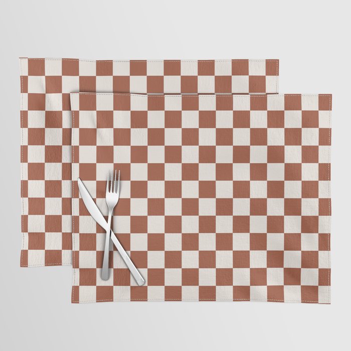 Check Rust Checkered Checkerboard Geometric Earth Tones Terracotta Modern Minimal Chocolate Pattern Placemat