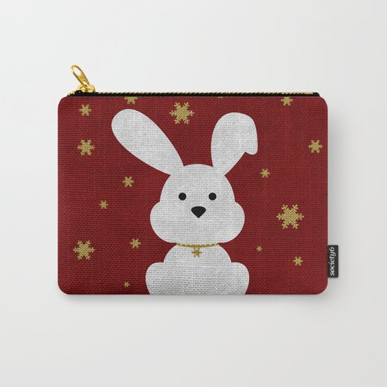 Christmas Bunny Red Marble Carry-All Pouch