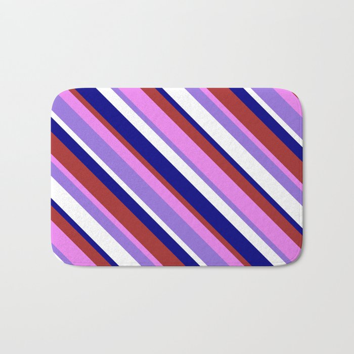Colorful Blue, Brown, Violet, Purple & White Colored Striped Pattern Bath Mat