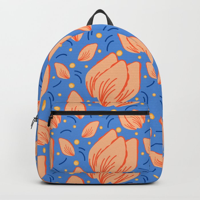 Peach and Blue Floral Backpack