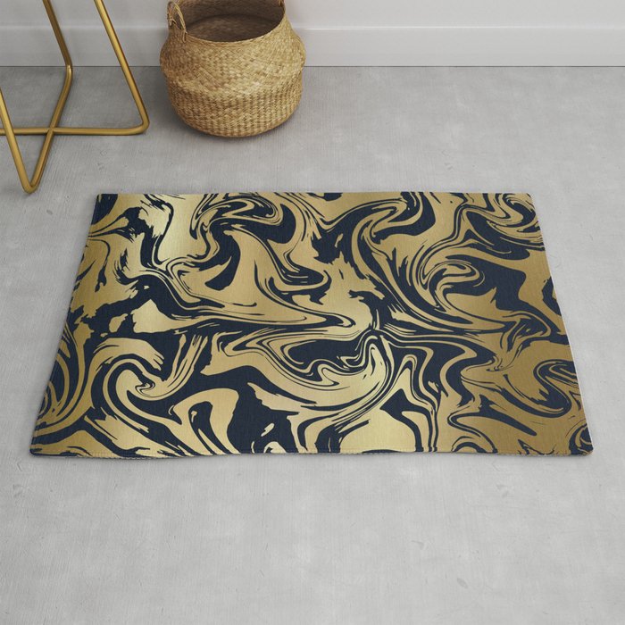 Marble Swirl in Navy and Gold Rug