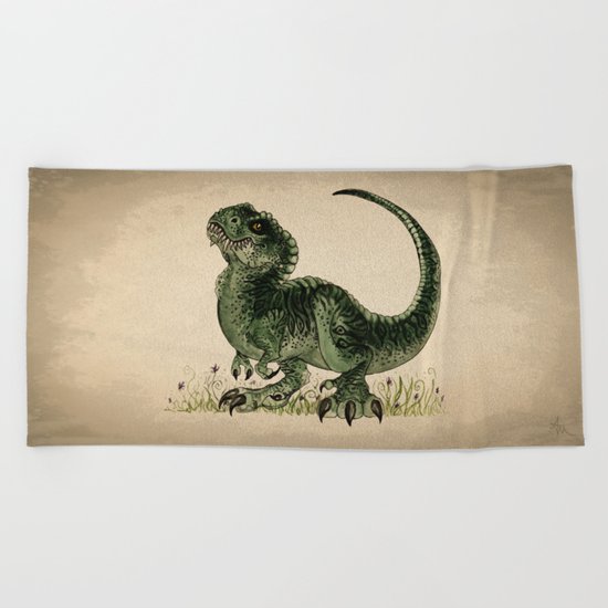 "Baby T-Rex" by Amber Marine ~ watercolor and ink, (c) 2013 Beach Towel