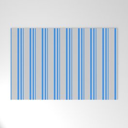 [ Thumbnail: Blue & Light Gray Colored Lines/Stripes Pattern Welcome Mat ]