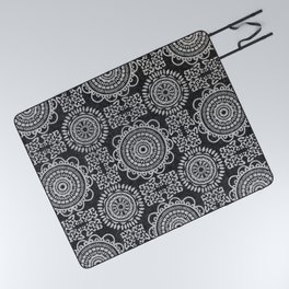 antheia floral tile - white on charcoal Picnic Blanket
