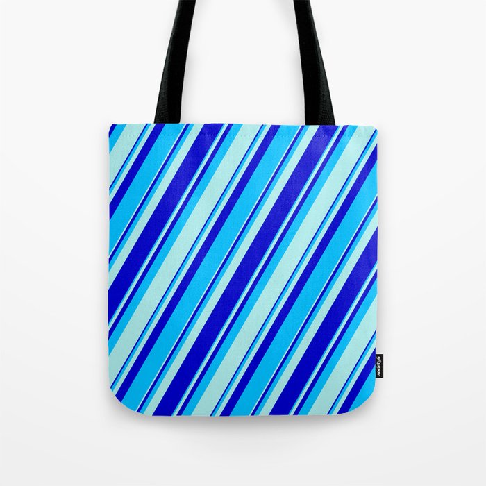 Turquoise, Blue, and Deep Sky Blue Colored Pattern of Stripes Tote Bag