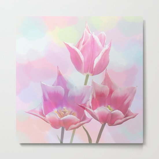 Painterly pastel spring with tulips Metal Print
