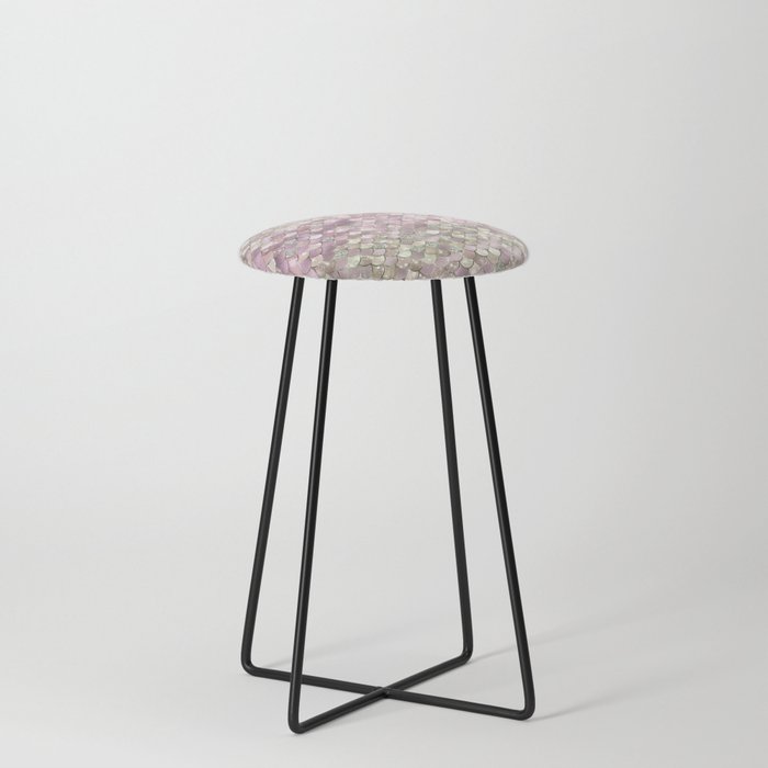 Pink Mermaid Pattern Metallic Glitter Counter Stool