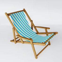 [ Thumbnail: Deep Sky Blue & Beige Colored Lines Pattern Sling Chair ]