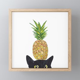 Pineapple cat Painting Kitchen Wall Poster Watercolor Framed Mini Art Print