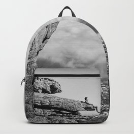 Lake of the clouds; on top of the world extreme rock climbing black and white photograph - photography - photographs Backpack