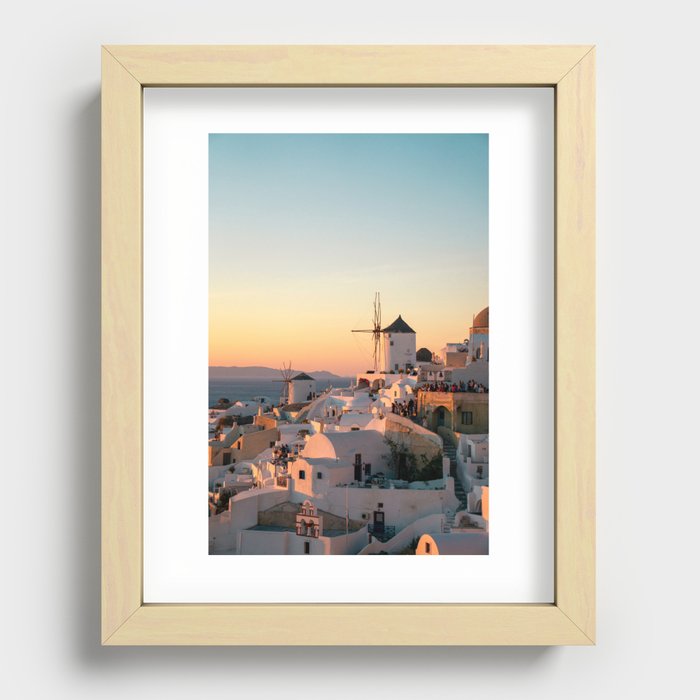 Sunset over Iconic Oia, Santorini, Greece | Populair Travel Destinations & Idyllic Images | Travel Photography in South Europe Recessed Framed Print
