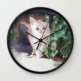 Watercolor Kitten with English Ivy  Wall Clock