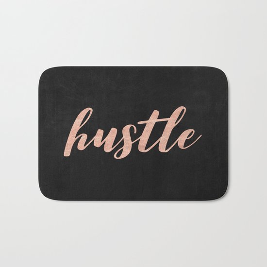 Hustle Rose Gold Pink on Black Bath Mat