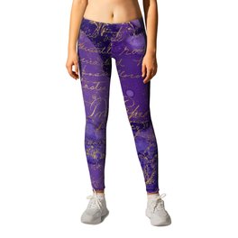 Modern Purple Ink Wash Abstract With A Grunge Gold Writing Overlay Leggings | Abstract, Purple, Modern, Scriptwriting, Contemporary, Watercolor, Inkwash, Graphicdesign, Grunge, Glam 