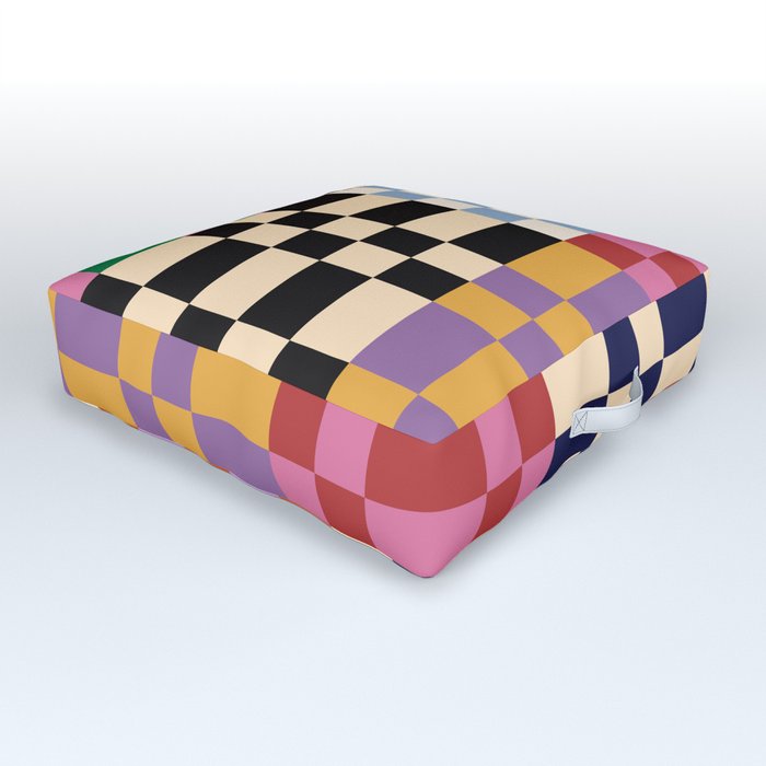 Retro 70s Colorful Patchwork Checkerboard Outdoor Floor Cushion