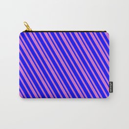 [ Thumbnail: Blue and Orchid Colored Pattern of Stripes Carry-All Pouch ]