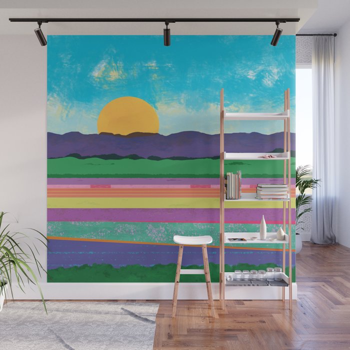 Abstract Landscape-Sunrise Over Flower Fields Wall Mural