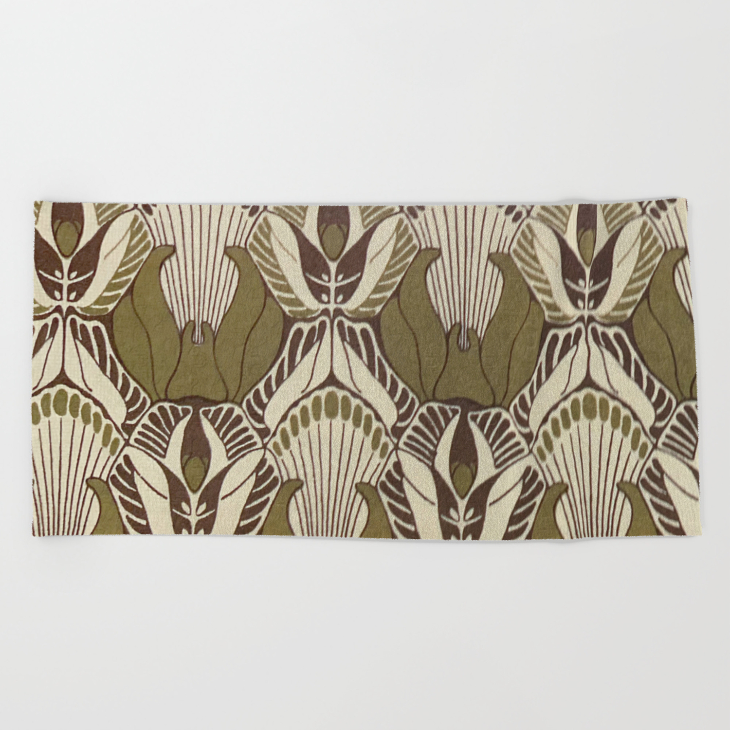 Art Nouveau Neutral Color Pattern Floral Design Beach Towel By Healinglove8 Society6