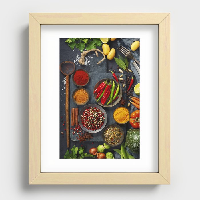 Fresh delicious ingredients for healthy cooking  on rustic background Recessed Framed Print
