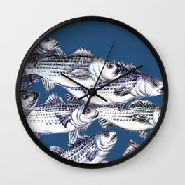 Striped Bass Fish in Marine Blue Wall Clock