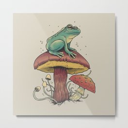 Mushroom Forest Meditation Toad Metal Print