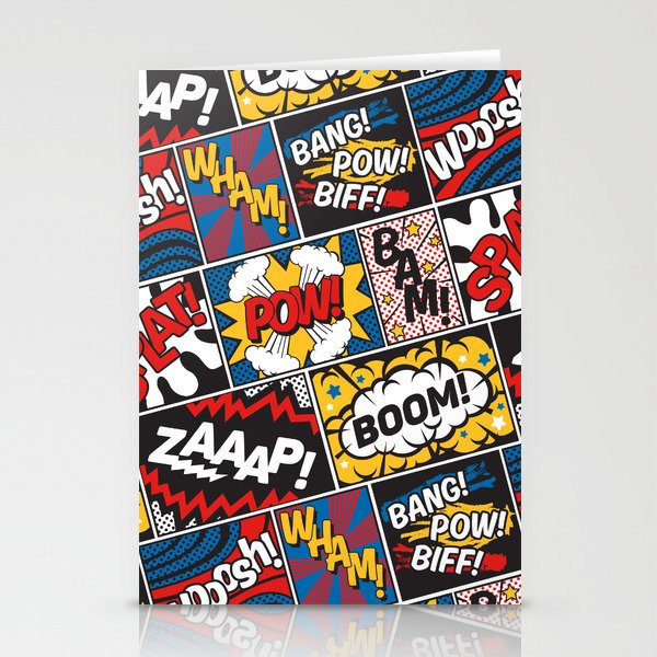 Modern Comic Book Superhero Pattern Color Colour Cartoon Lichtenstein Pop Art Stationery Cards