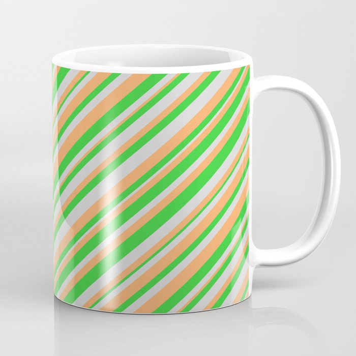 Light Grey, Brown, and Lime Green Colored Stripes Pattern Coffee Mug