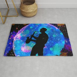 Jazz #1 New Orleans  Rug | Mixed Media, Music, Moon, Memphis, Cool, Neworleans, Night, Abstract, Song, Saxophone 