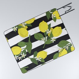 Mediterranean Summer Lemons Pattern Picnic Blanket