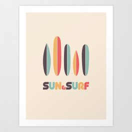 Sun & Surf Surfboards - Retro Rainbow Art Print