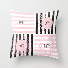 Love Joy Hope Faith in Black and Pink - Christmas Gift Ideas for the Holiday Season Throw Pillow
