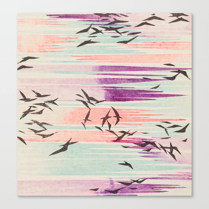 Abstract Flying Birds Print Vintage Japanese Retro Pattern Canvas Print