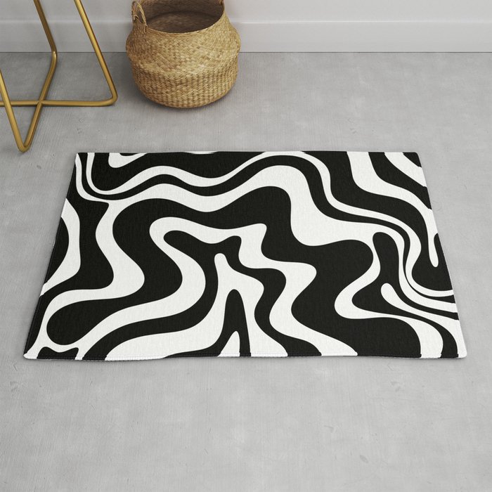 Liquid Swirl Abstract Pattern in Black and White Rug