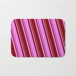 [ Thumbnail: Maroon & Violet Colored Lined Pattern Bath Mat ]