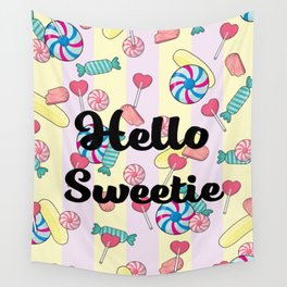 Hello Sweetie Candy & Heart Stripe Print Wall Tapestry