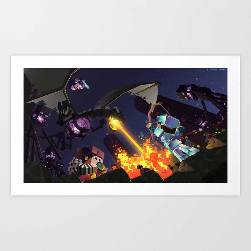 Epic Ender Dragon Battle Art Print By Fiftywalrus Society6