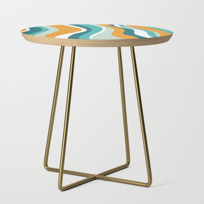 Retro Groovy Lines in Turquoise, Aqua and Orange Side Table