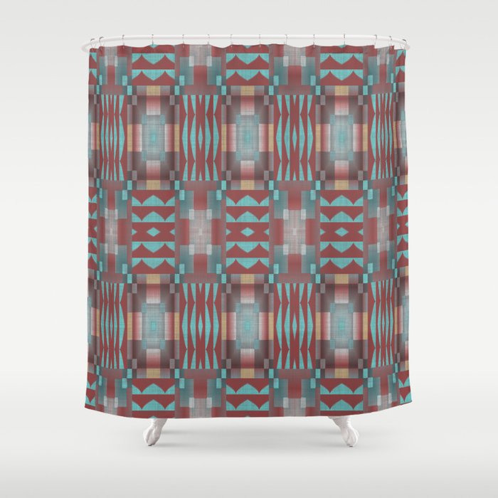 C Red Brown Aqua Turquoise Mosaic, Brown And Red Shower Curtain