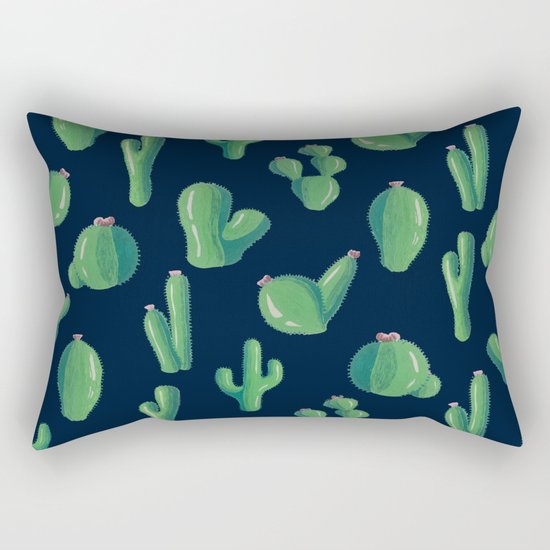 Green Cactus at Night Rectangular Pillow