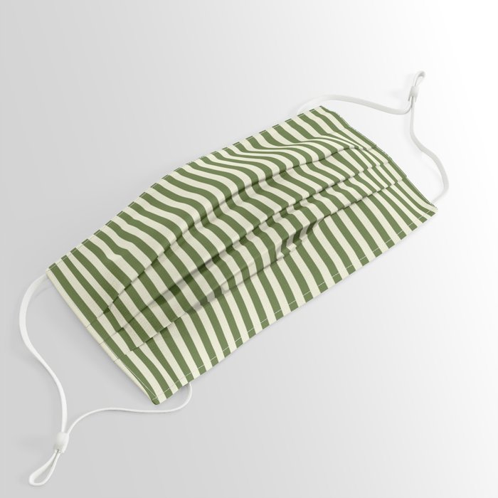 Beige and Dark Olive Green Colored Pattern of Stripes Face Mask