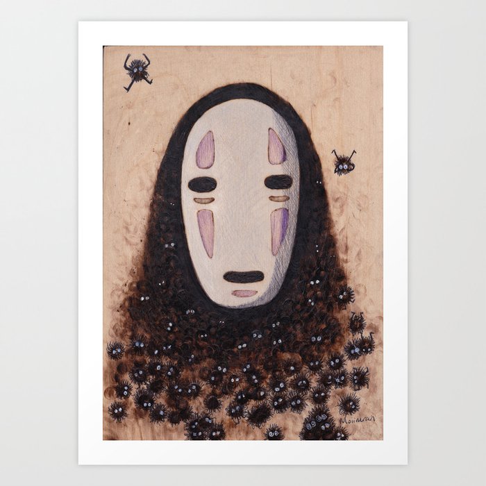 No Face - Spirited Away with Soot sprites (Susuwatari) Art Print by Moii_Ar...